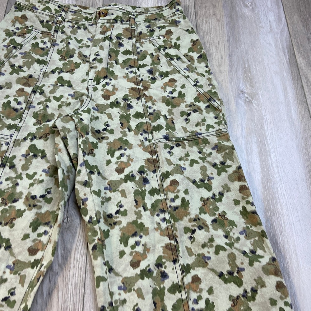 Anthropologie Floral Camo Cargo Pants Women 2 Beige Green Barrel Balloon Utility - Picture 2 of 11